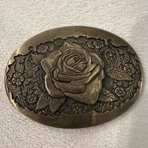 Vintage Award Design Medals Inc Solid Brass Rose Floral Women’s Belt Buckle